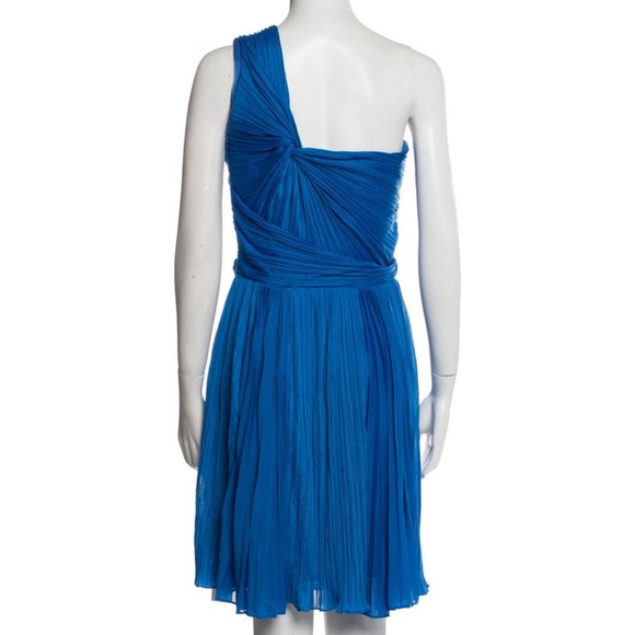 NWT Halston Heritage One-Shoulder Draped Pleated Mini Dress Aquamarine Size 10 - Picture 5 of 9